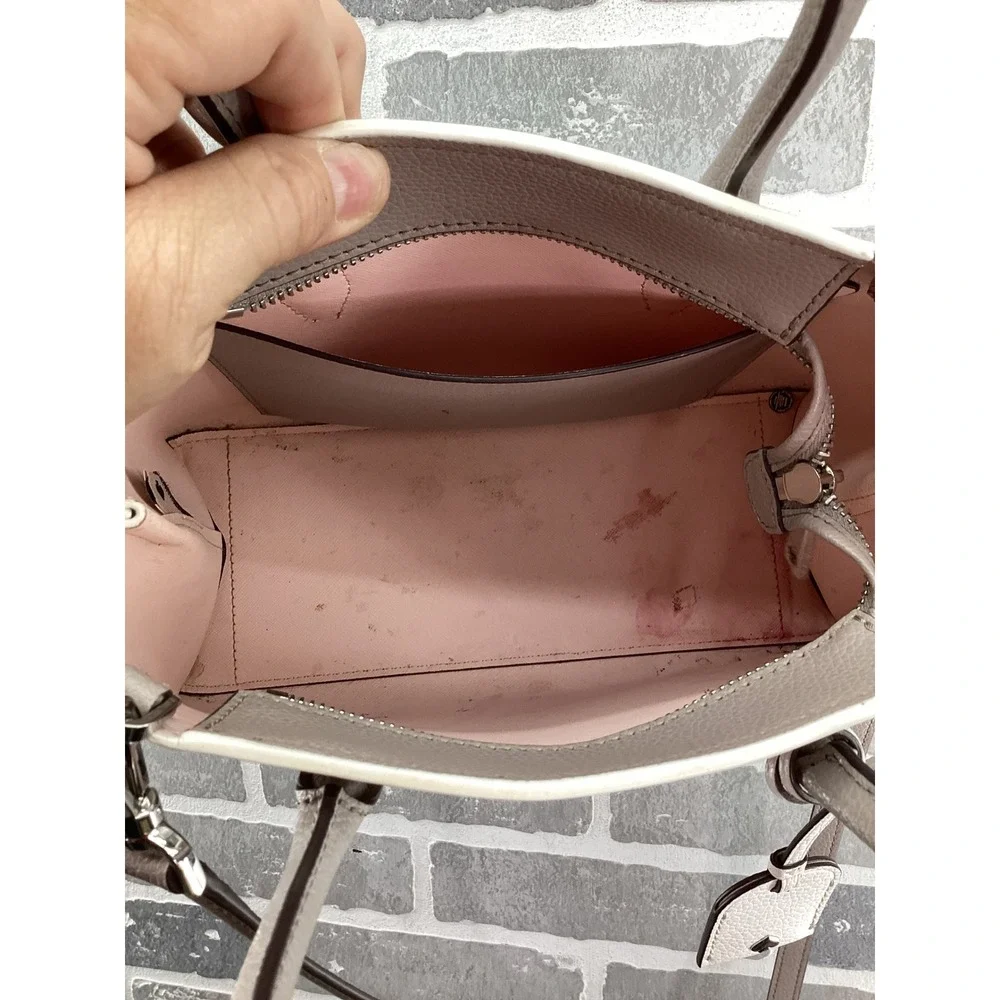 Kate Spade New York Taupe Pebbled Leather Satchel Crossbody Bag Pink Interior